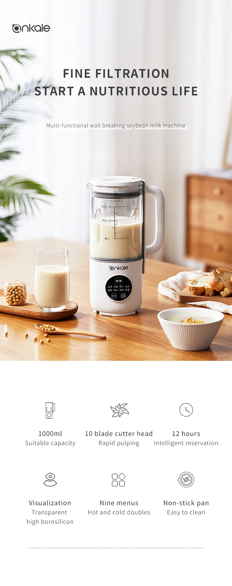 Factory Custom Mini Soy Milk Maker With Keep Warm Function 1000ml