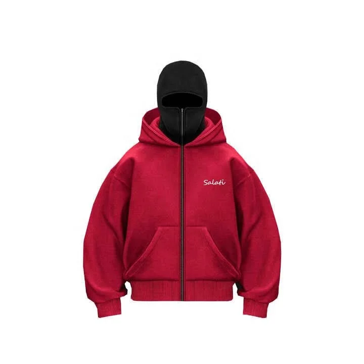 Salati Custom Y2K Clothing Face Cover 500 GSM Cotton Blank Baggy Mask Ninja Balaclava Sweatshirts Jacket Men Hoodies With Zipper gallery 2