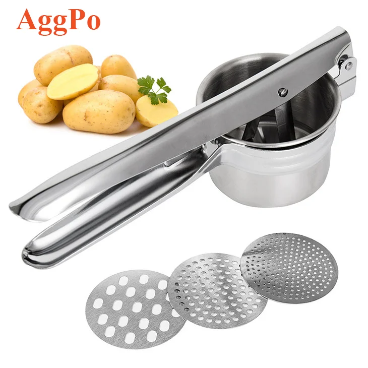 Chutoral Stainless Steel Potato Press Potato Ricer Includes 3 Replacement Meshes 