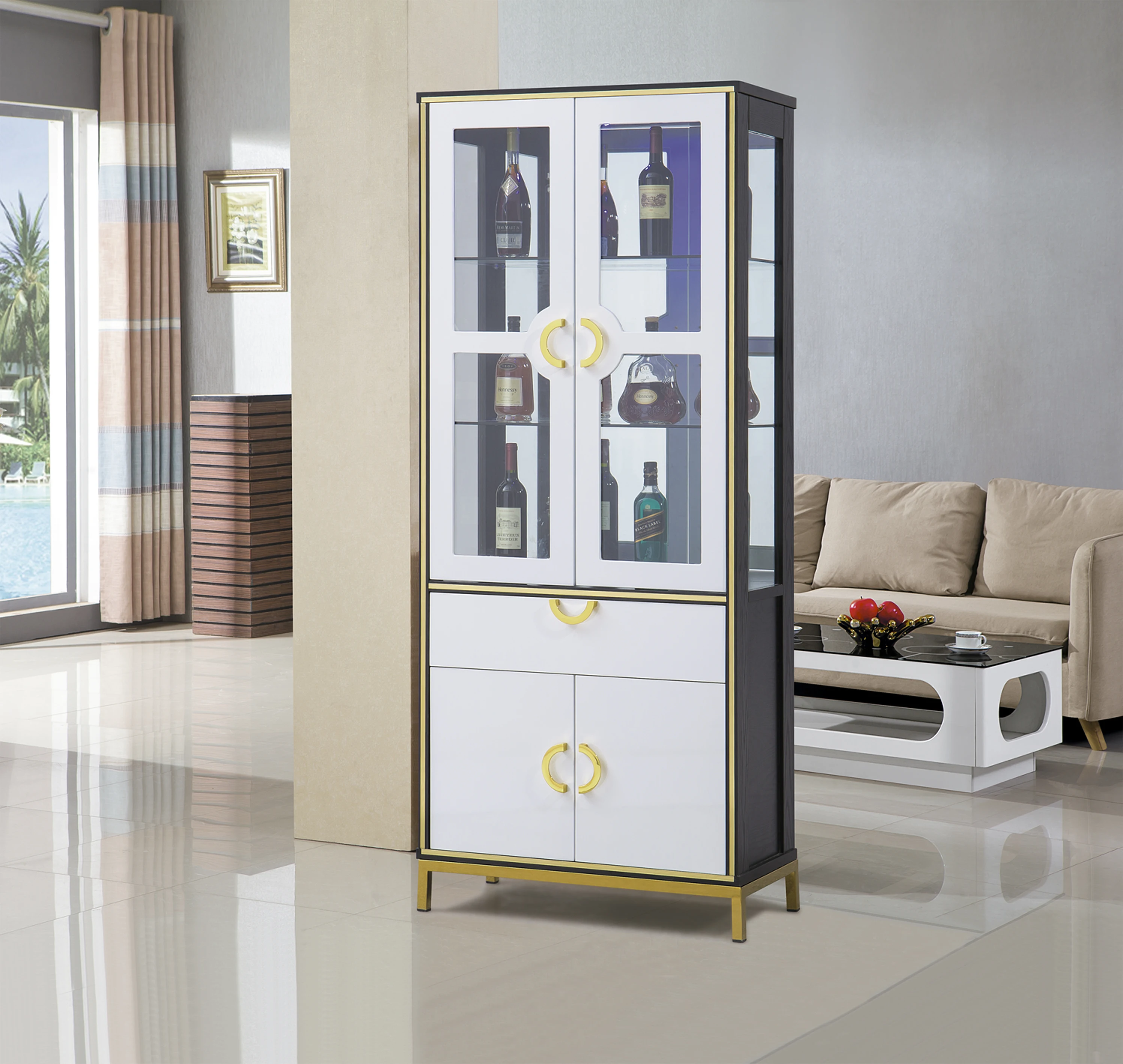 Современный роскошный стеклянный винный шкаф выдвижной для дома