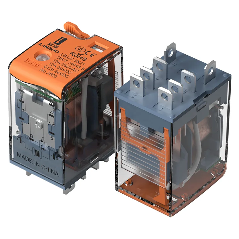 Single Pole Controlled Variable Intermediate Relay  2NO2NC DC12/24V AC230V 27.5X21Series Miniature Relay