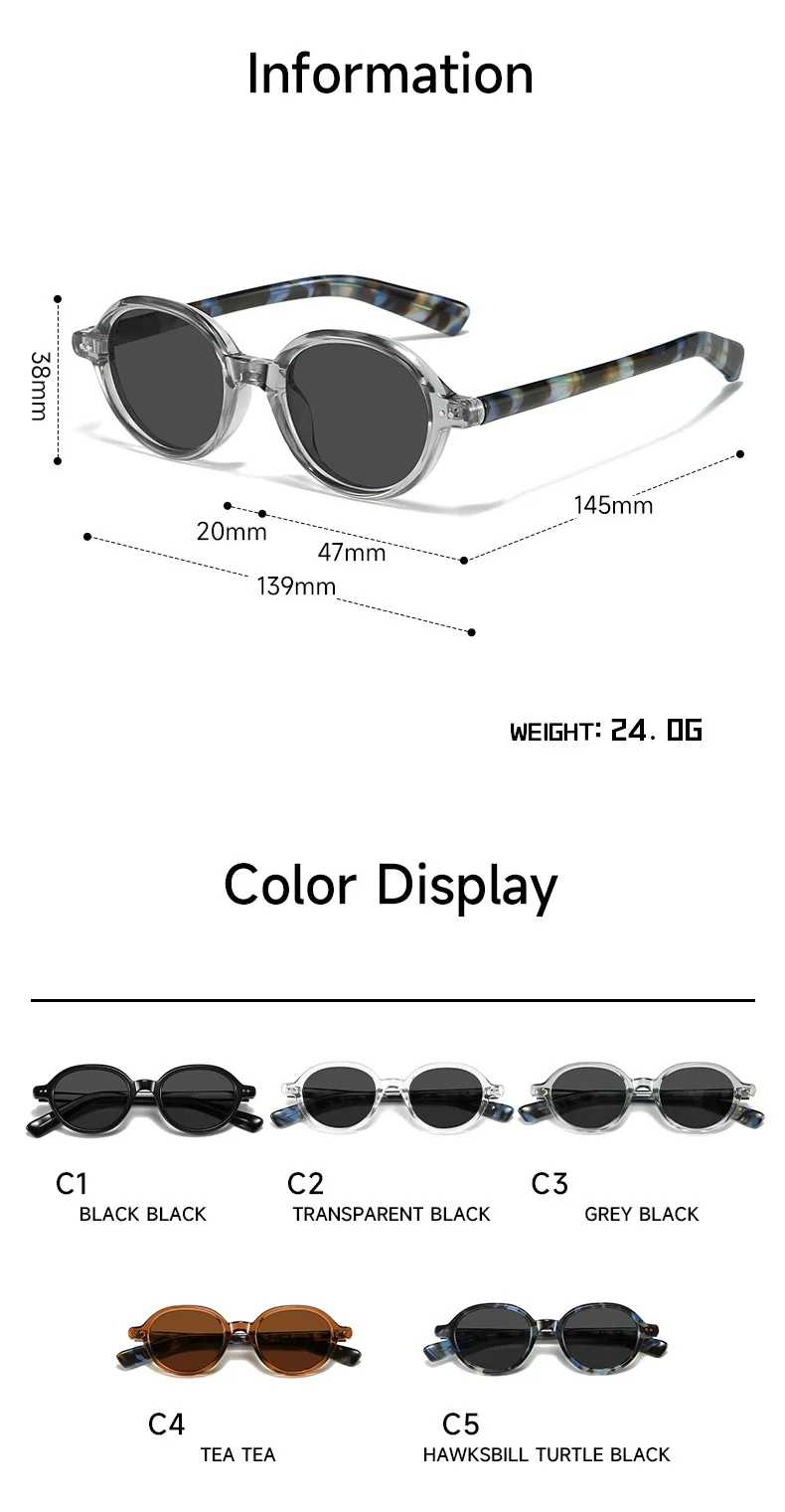 High-quality New Fashion Oval Frame TR90 Retro Polarized Stylish Luxury Sunglasses, Unisex With Custom Logo_voghion.com