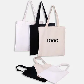 Blank Shopping Bag Plain Organic Black 100% Cotton Canvas Tote Bag With Custom Logo Printed