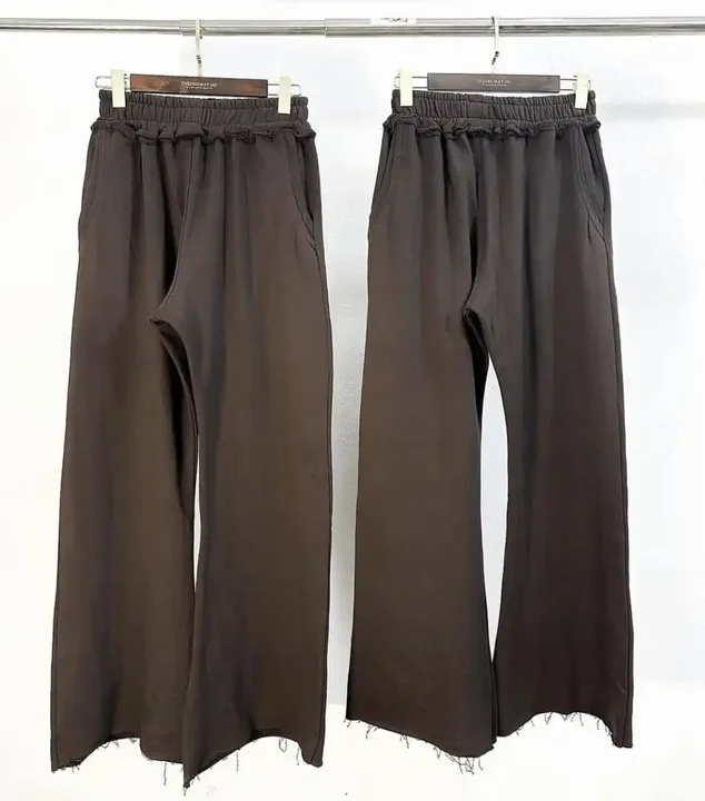 Salati Wholesale Cotton Raw Hem Sweat Pants Jogger Loose Blank Wide Leg Baggy Oversized Blank Distressed Flared Men's Sweatpants gallery 2