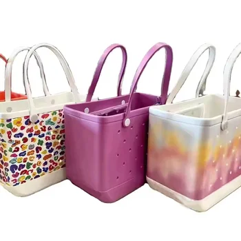 Trendy EVA Croc Bag Custom Color Silicone Rubber Leather Beach Tote Handbag Soft and Waterproof for Summer Festivals