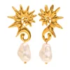 Seahorse baroque pearl stud earrings - gold