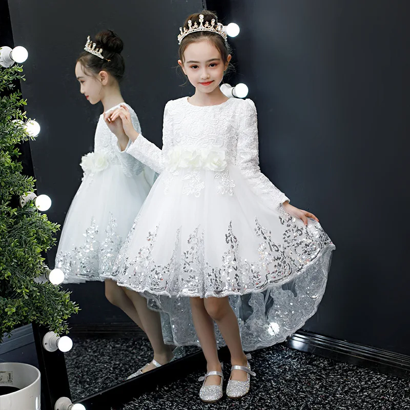 European Style Long Sleeve Girl Wedding Dress Kids Lovely Birthday