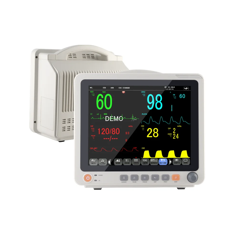 12 Inch Multi-parameter Touch Ecg Heart Rate Meter Respiration Blood Oxygen Blood Pressure Body Temperature Ecg Monitoring