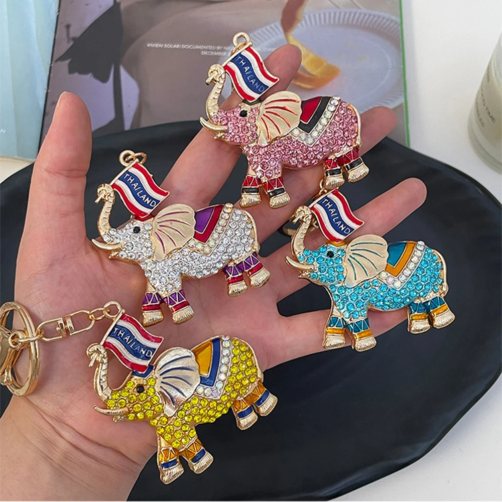 Porte-clés éléphant Brodé Fait Main - Tissu Bleu, Cadeau Original, Sans étiquette
