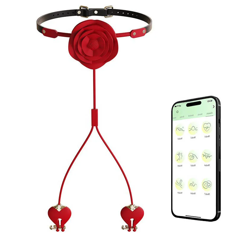 2-in-1 Rose Shaped SM Sex Toy Breast Clip Massager and Mouth Plug Ball Vibrator Nipple Clamps for Women 2-in-1 Rose Shaped SM Sex Toy Breast Clip Massager and Mouth Plug Ball Vibrator Nipple Clamps for Women