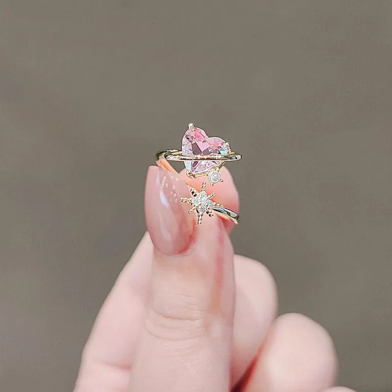 Trendy Pink Love Opening Ring – Exquisite Korean Design