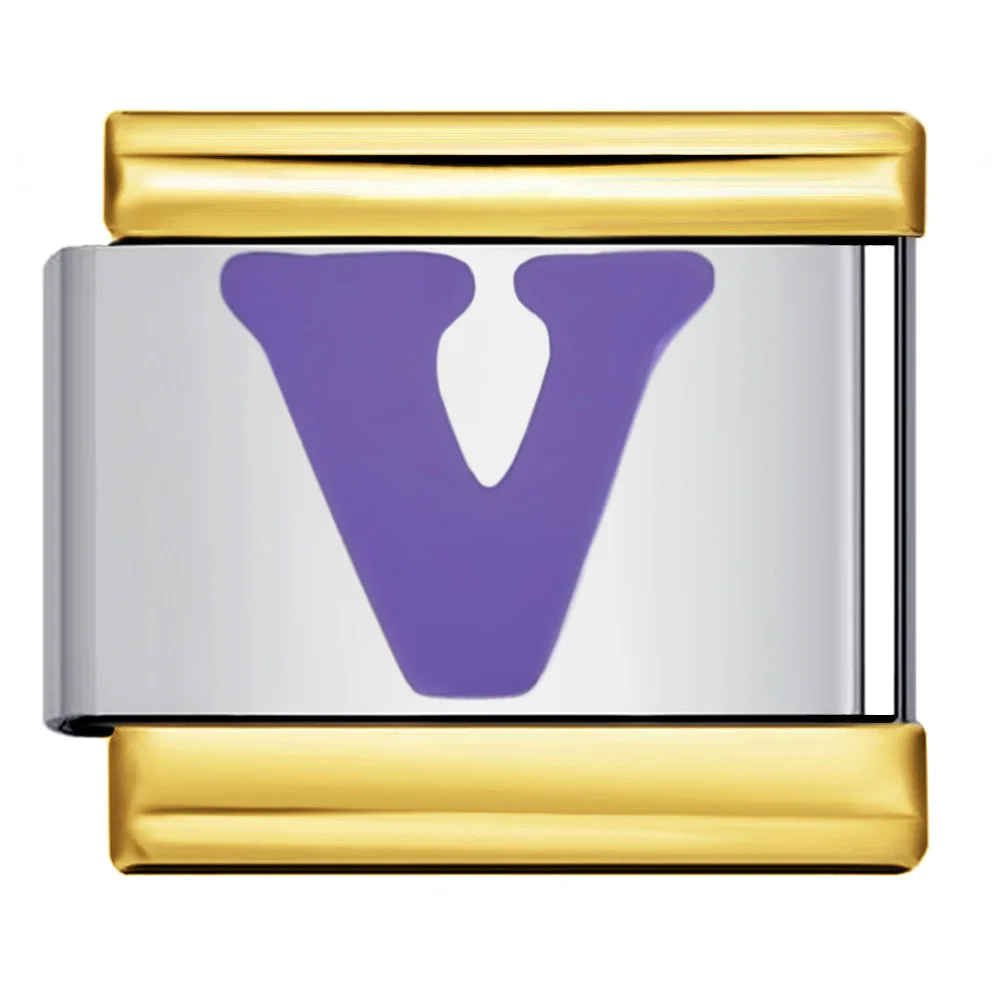 意大利魅力DIY不锈钢拼接手链金边凹面紫色英文字母吊坠腕带饰品| Alibaba.com