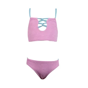 Kids Swim Bikini Girls Swimwear Support Custom Printing Kids Moslem Bow Swimsuit Beachwear