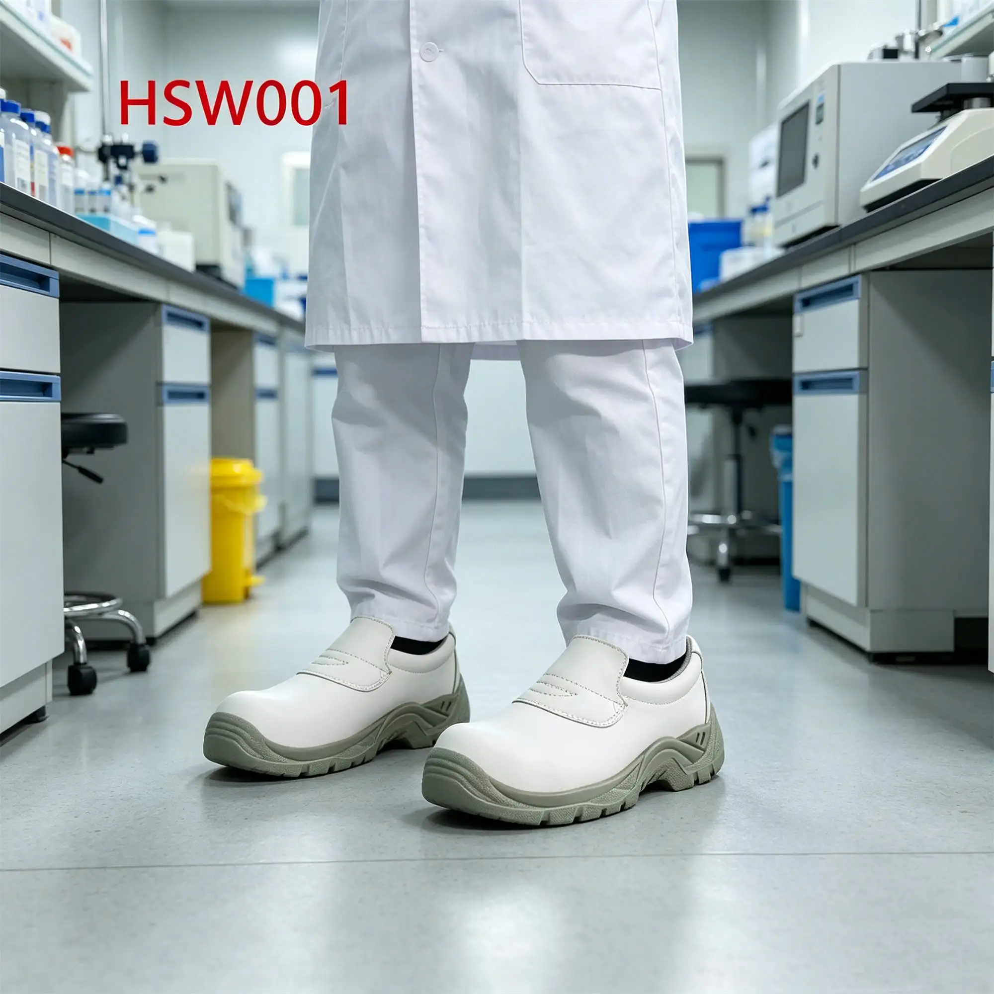 ZYF,Lab Technician Quick Don and Doff White Safety Shoes with Steel Toe Medical Environment Bacteria Resistant Work Clogs HSW001