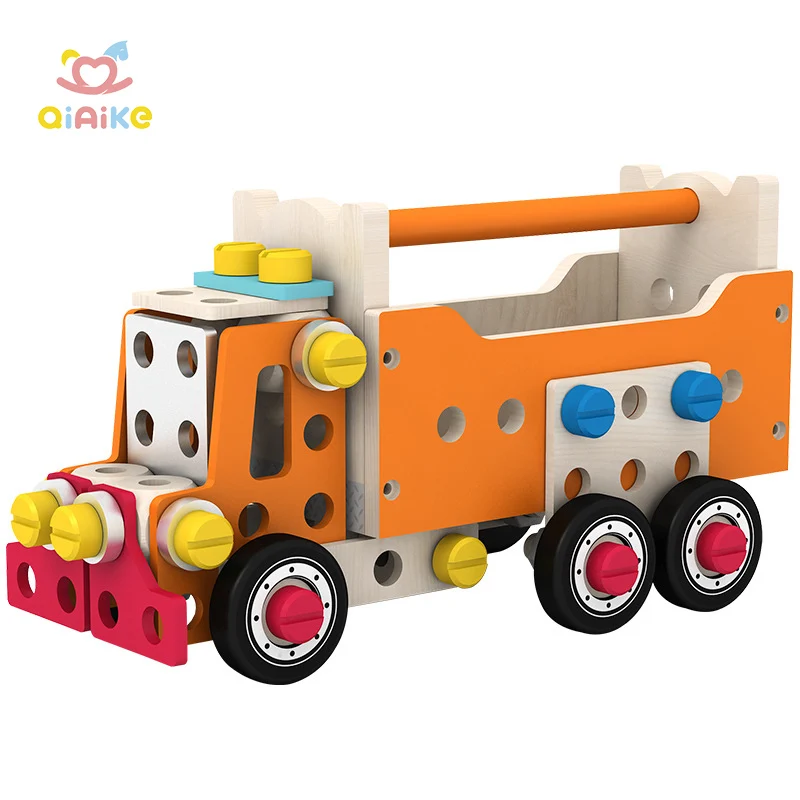 Wooden children handmade disassembly and assembly engineering car multifunctional nut tool car For Kids