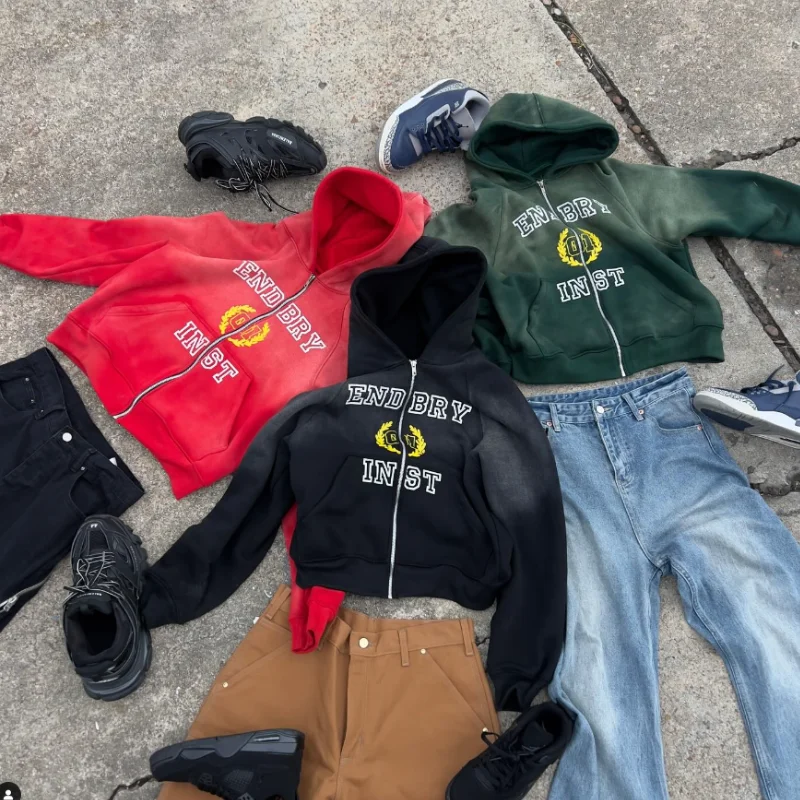 Heavyweight Custom Oversized Distressed Acid Wash Zip up Blank Plain Canvas Patch Embroidery Printing Vintage Pullover Hoodies