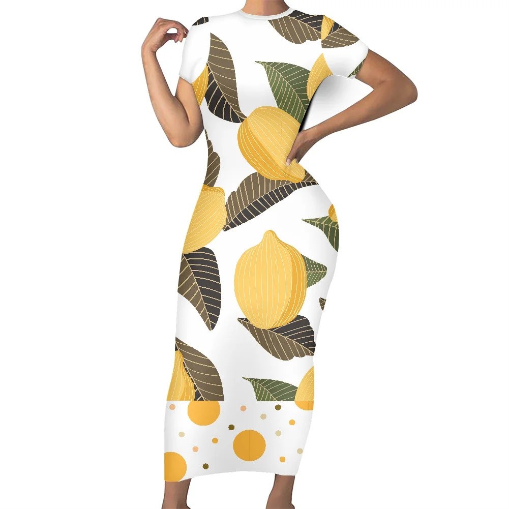 Lemon Print Design Plus Size Women's Dresses Bodycon Sexy Dress Short  Sleeve Tight O Neck Girls Summer Night Club Dress