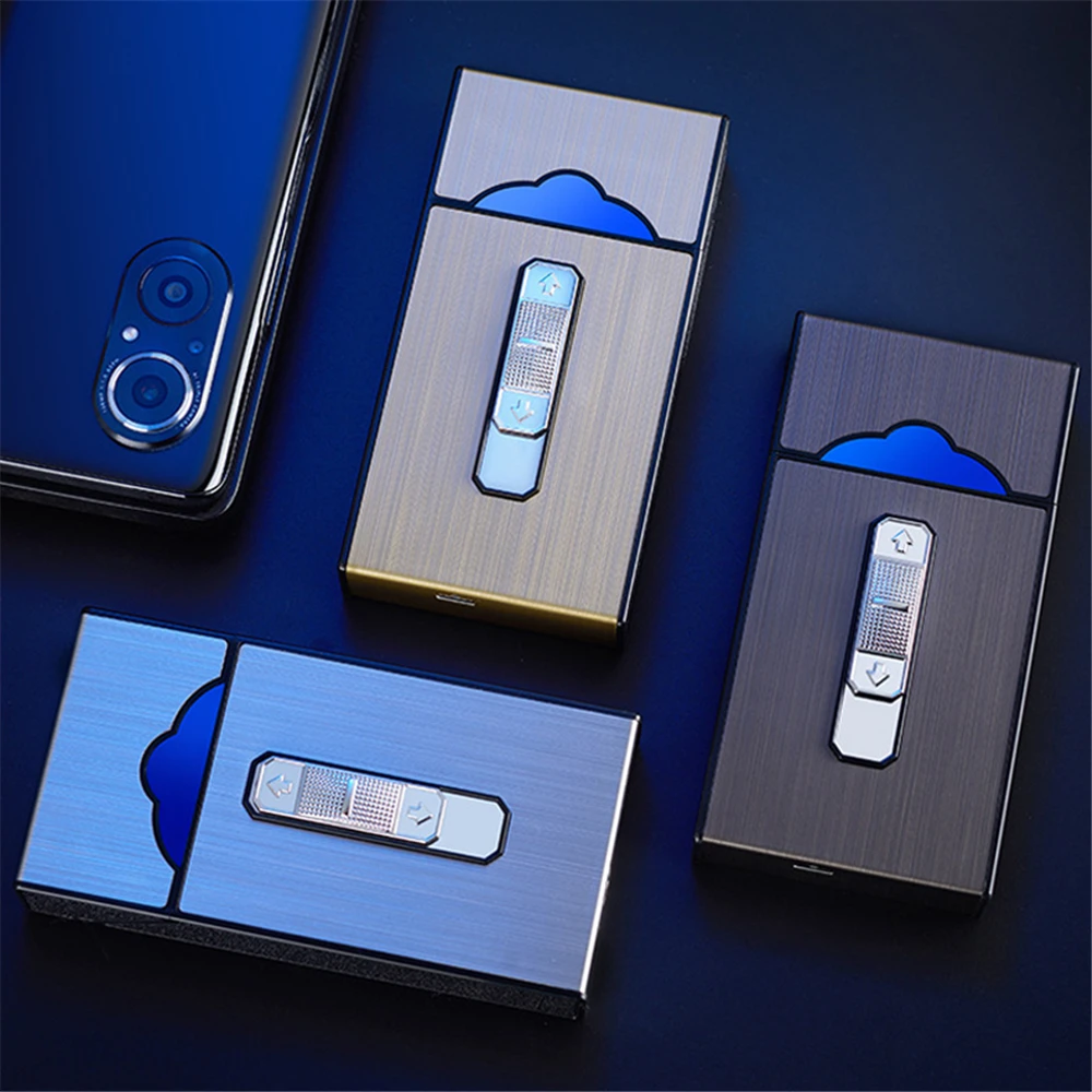 Lady Cigarette Case With USB Dual Arc Lighter Hold 20pcs 100mm Cigarette  2-in-1 Waterproof Rechargeable Cigarette Box Holder