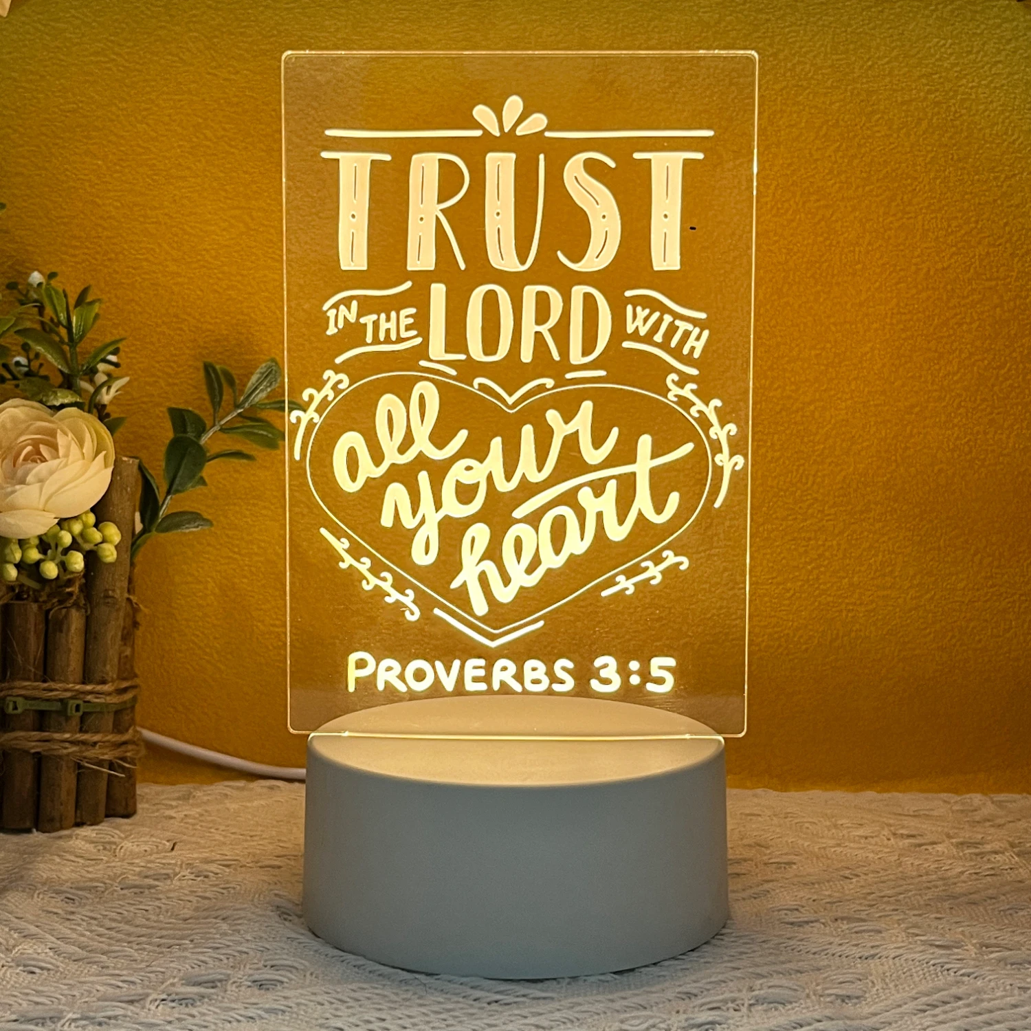 Color Changing Led Lights 3d Optical Acrylic Night Light for Bedroom Bible Christian Gift Usb Table Lamp