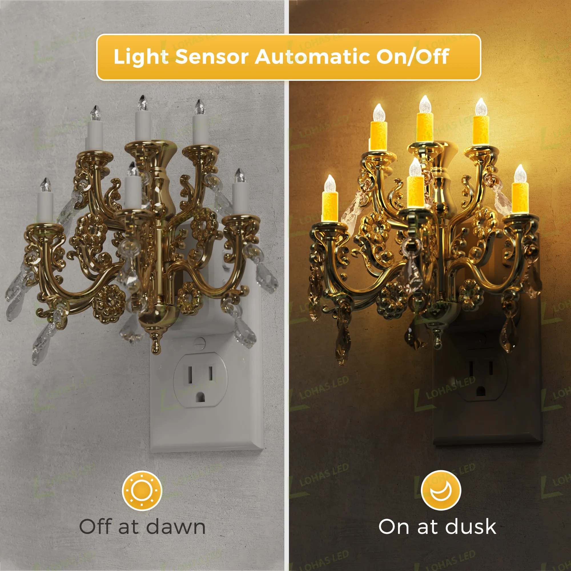 LOHAS Pendant-Style Night Lights Flameless Candle Rotatable Wall Plug Dim LED Nachtlamp Nightlight for Bedroom Dining Room