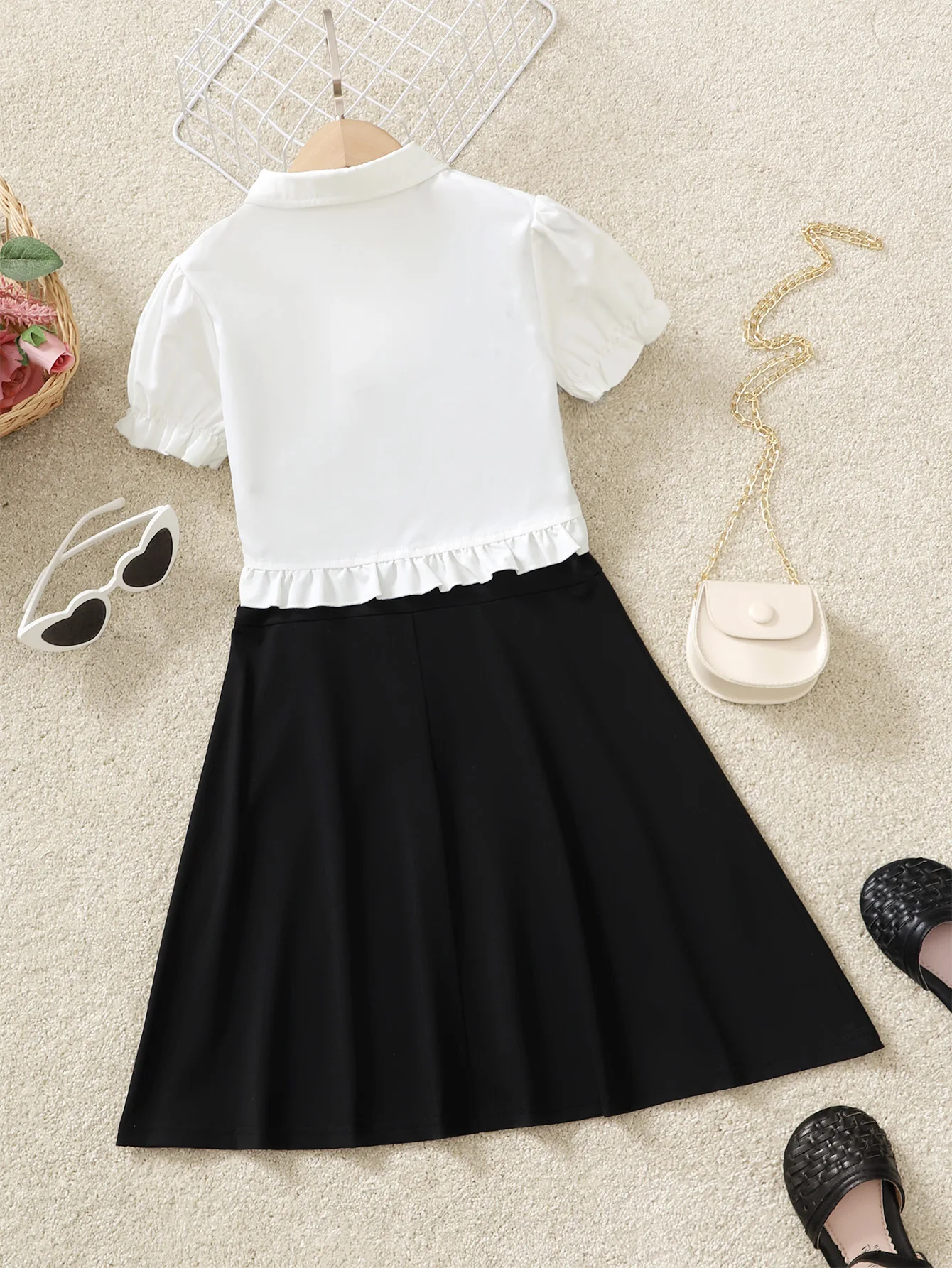 girls dress white top black bottom