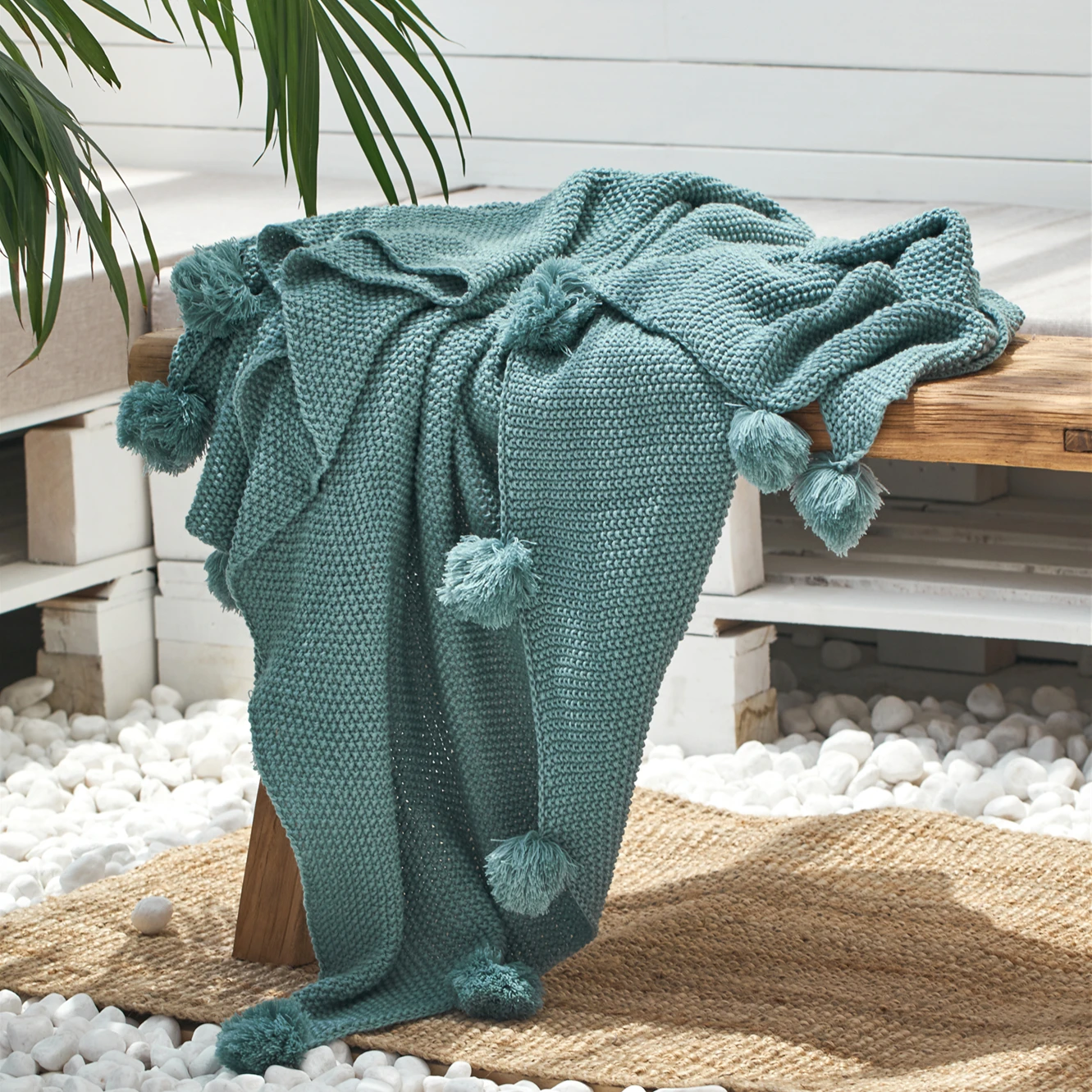 Акриловое одеяло на заказ, мягкое вязаное Флисовое одеяло с помпоном ABB01