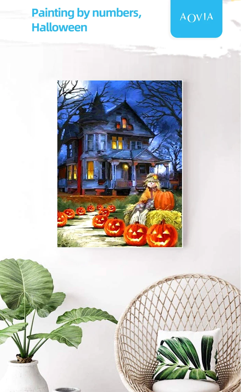 Diy Paint By Numbers Art Kits For Adults Halloween Castle,12x16 Inch