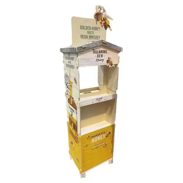 Factory Customized Strong Load-bearing Red Wine and Water Capacity Wood Honey Display Shelf Shop Shelves and Display Cabinets