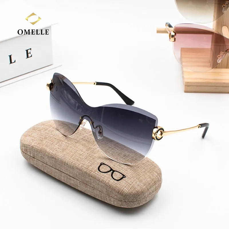 OMELLE 2021 High Quality Rimless Oversized Sunglasses Gradients Color UV400 Protection Available Black Gray Acetate Metal Frames
