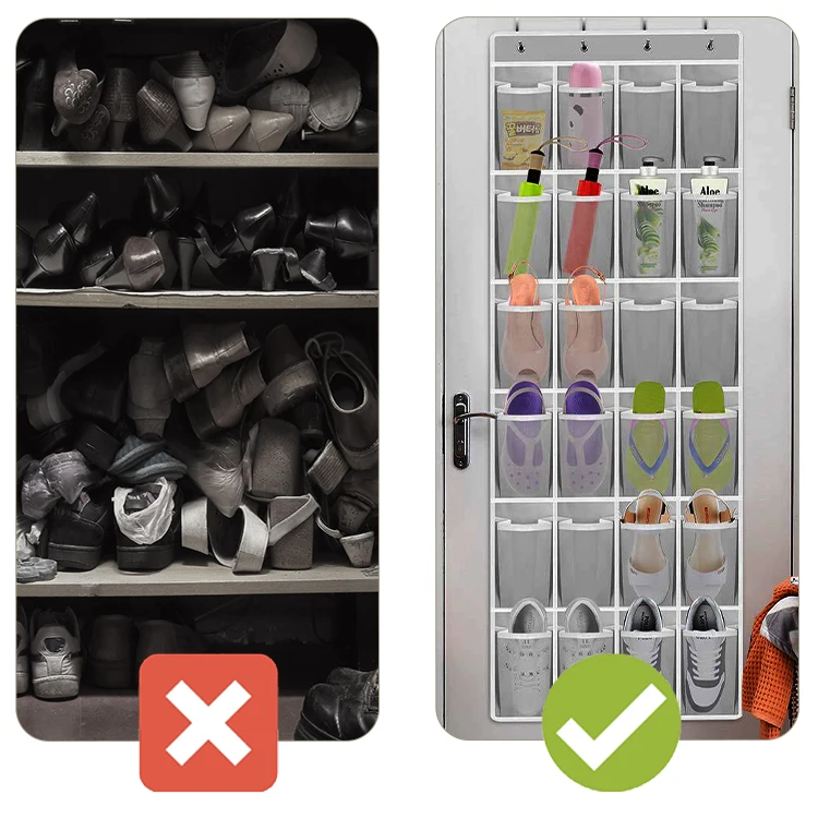 High Quality Fine Mesh Door Shoe Organizer Hanging Closet Holder Hanger Storage Bag With 24 Large Mesh Pockets Storage for Home