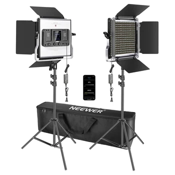 Neewer 2/3 Packs 660 LED Video Light With APP Control, Photography Video Lighting Kit With Light Stands, Dimmable 40W + Diffuser