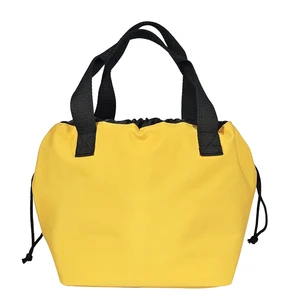Insulated Lunch Cooler Bag, Reusable Yellow Tote with Drawstring Closure & Side Pocket, Leakproof Thermal Food Container