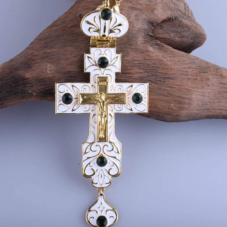 Croce Pettorale fusa in rame con Evangelisti e pietra blu con astuccio