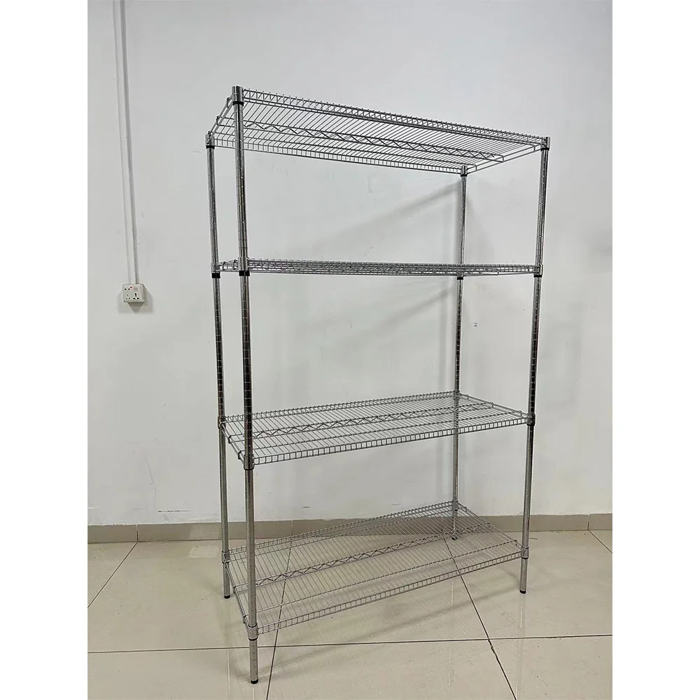 Bend Wire Shelf Heavy Duty Steel Metal Shelving Unit Adjustable Feet 4-Tire Wire Shelving NSF Certified Storage Rack