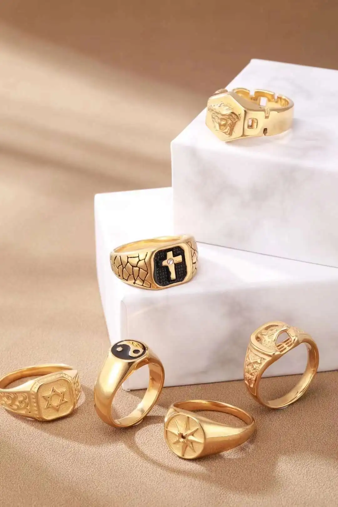 Vintage Punk Rings for Men Eagle Lion Cross Spirit Snake Ring Open ...