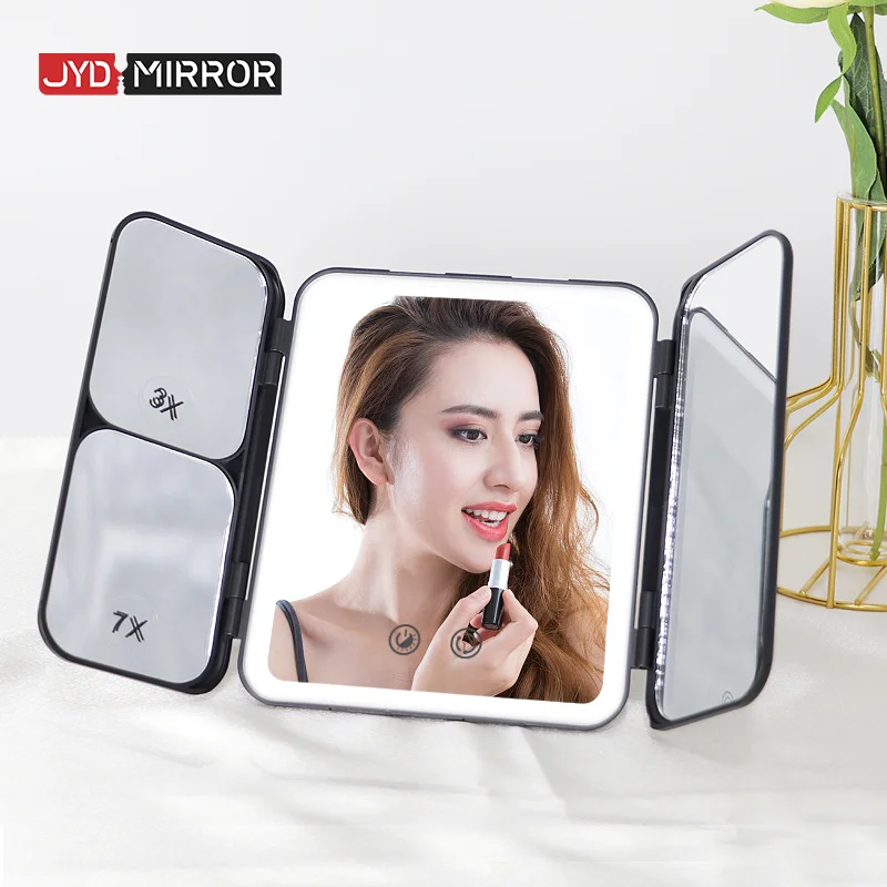 3 способа три раза умное Зеркало сенсорный экран ручной 3x 7x увеличительное складное портативное косметическое зеркало со светодиодной подсветкой, зеркало для макияжа