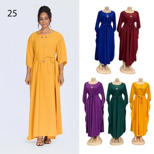 Wholesale New Middle Eastern Muslim Loose Women Robe Round Neck Long Sleeve Dress