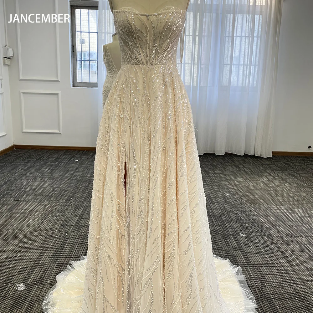 LSZT30 Modern Vintage Wedding Dress Elegant Beaded Sequined Long