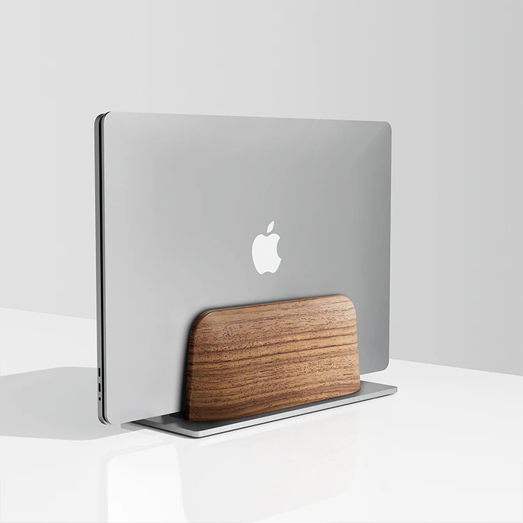 Space-Saving Desk Stand Non-Slip Real Black Walnut Solid Wood Vertical Notebook and Laptop Stand