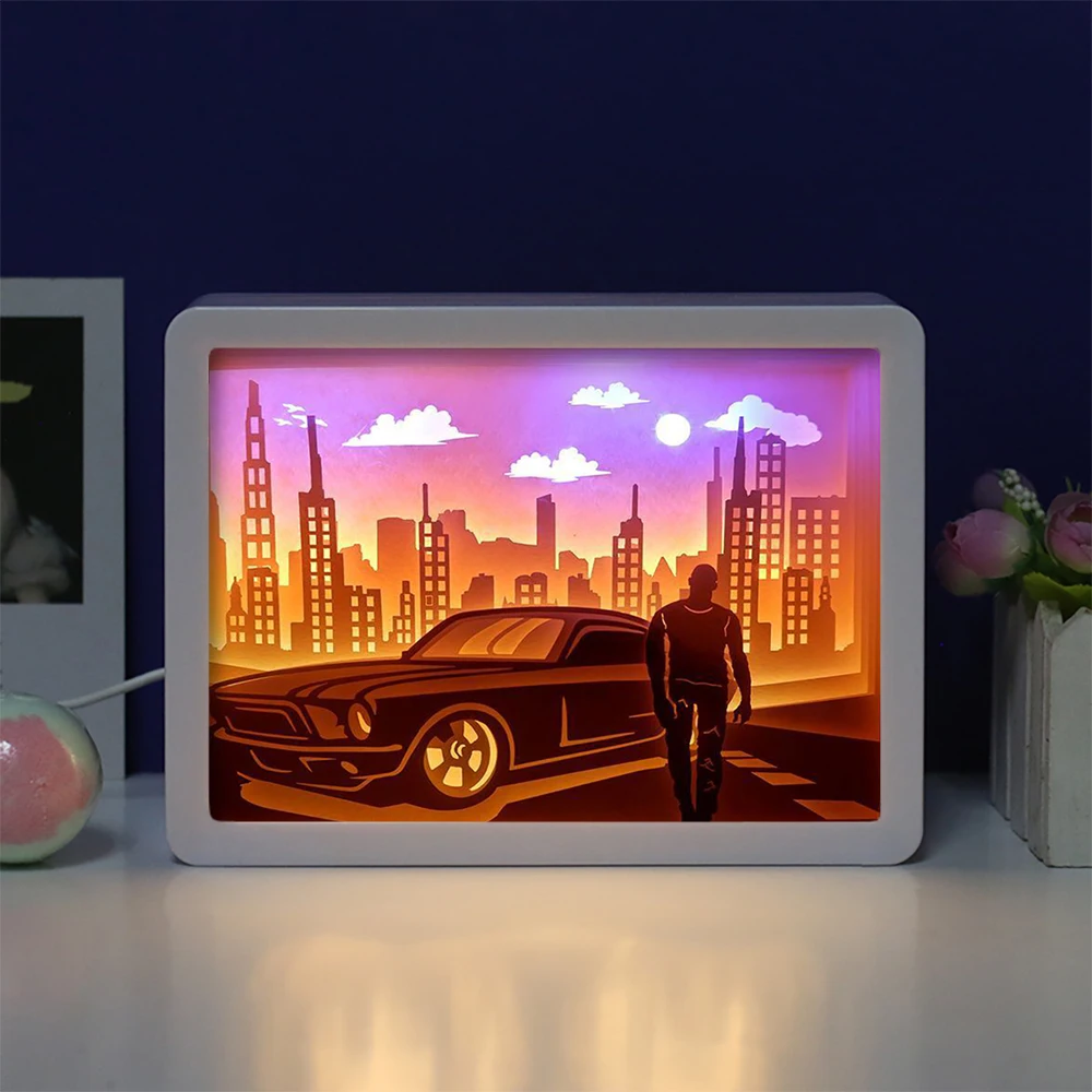 Fast and Furious Paper Cut Led Light Box Famous Movie Character Illustration Handmade Birthday Gift Paper Carving Lamp