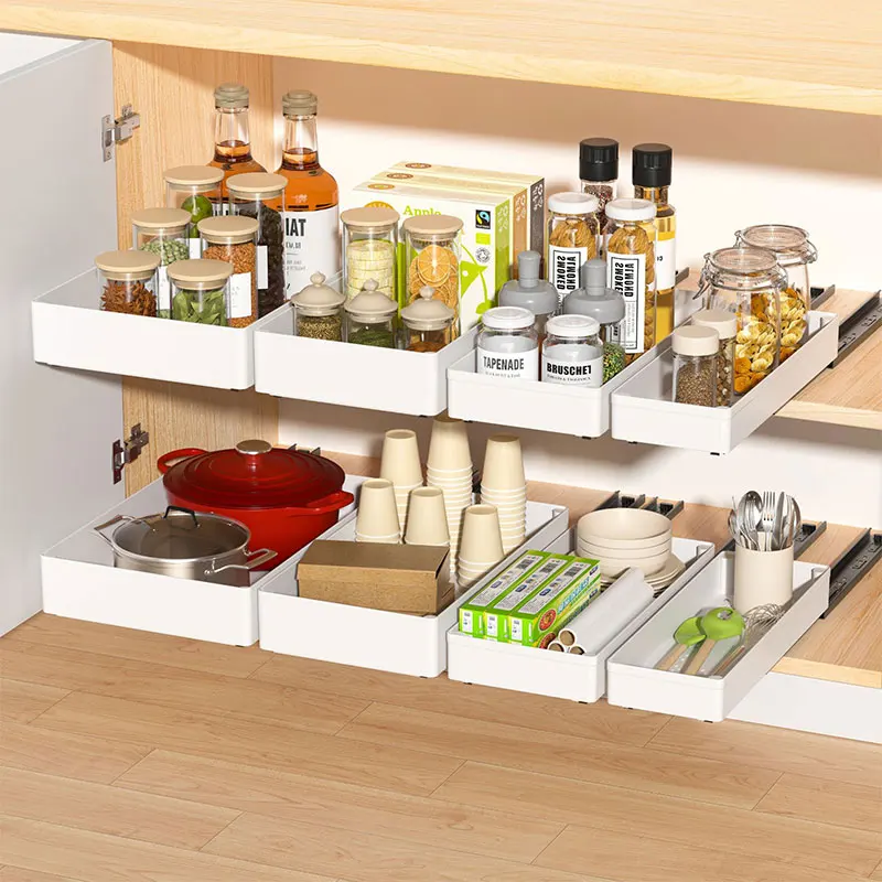 Home Kitchen Storage Pull-Out Cabinet Accessory with Plastic Rack No Punching Sink Drawe