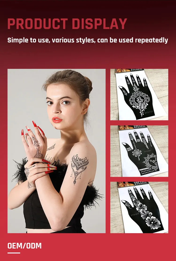 Factory Wholesale High Quality Henna Tattoo Finger Stencil Semi Nail