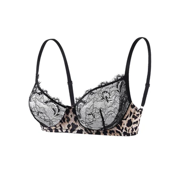 Thin Transparent Lingerie Dame Sexy Lace Underwire Push up Leopard High Quality Bra for Women Breathable Women's Underwear
