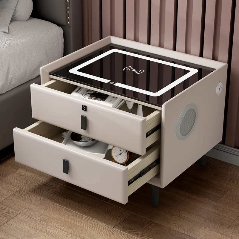 Smart Night Stand Multifunctional Wireless Charging with Light Fingerprint Lock Bedside Cabinet