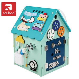 EDULAND Montessori Busy House Early Childhood Educational Intelligence Multifunctional Wooden Toy