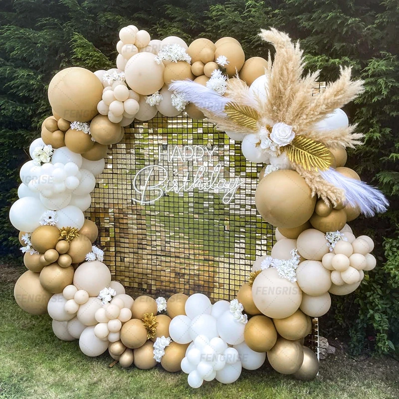 White Gold Party Balloon Arch Kit Sand White And Gold Balloon Garland ...