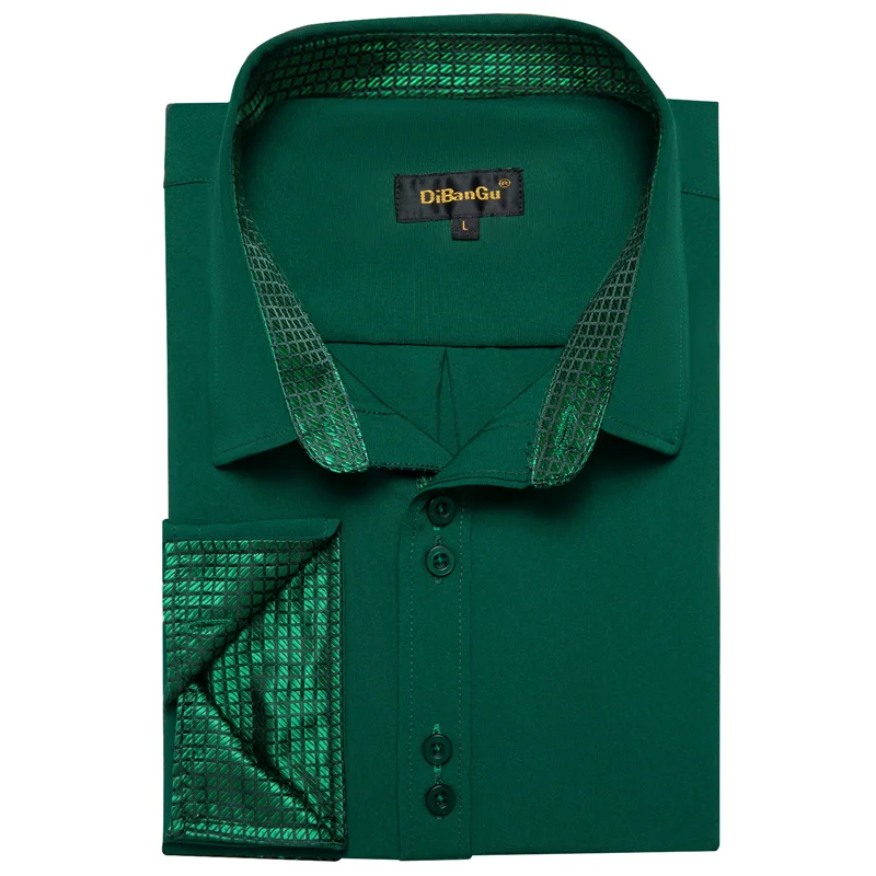 New Dress Shirt for Men Solid Sea Green Splicing  Long Sleeve Shirt Business Formal  Slim Fit Social Shirts Male Clothes