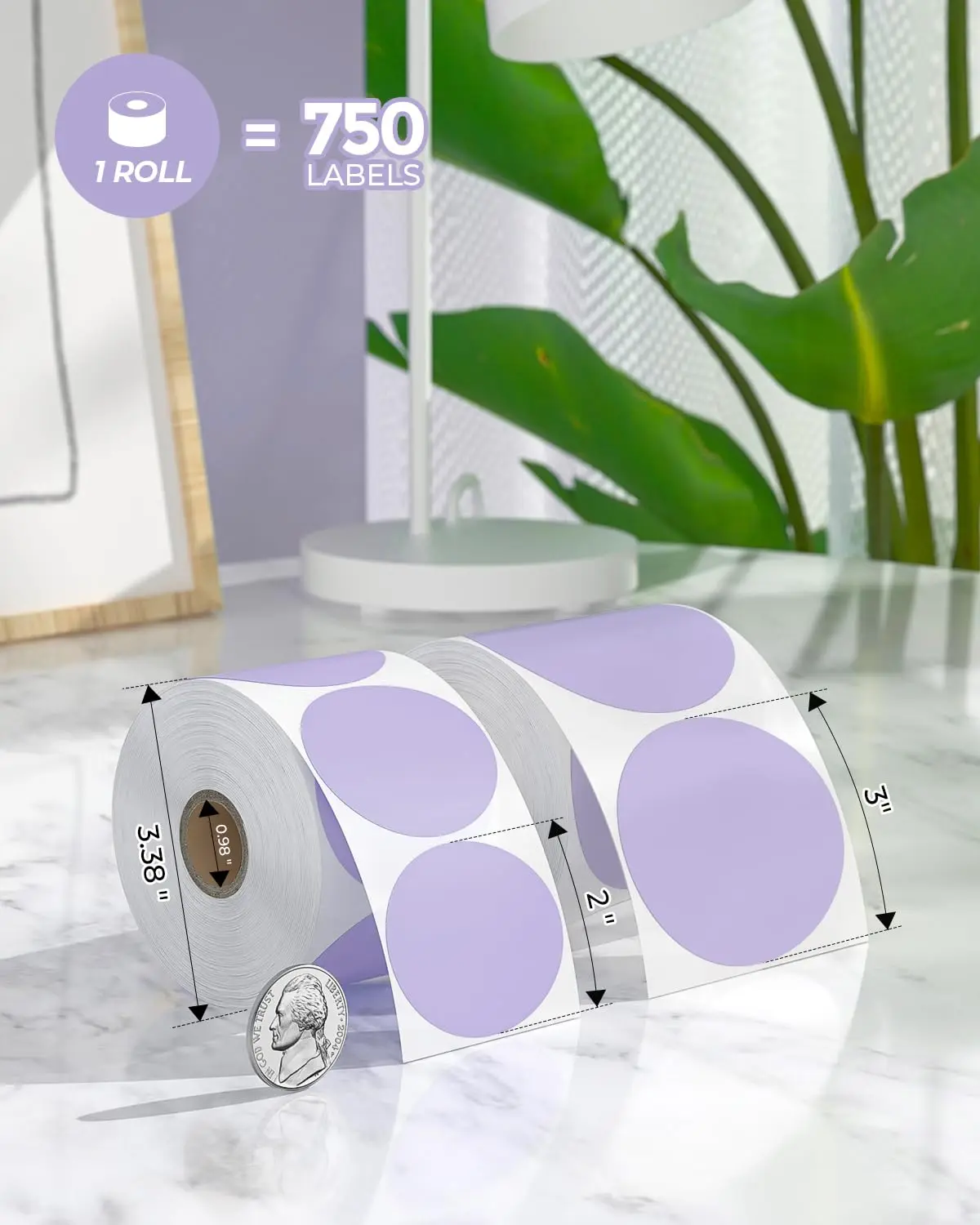 2" Recyclable Round Direct Thermal Stickers Multi-Purpose Paper Roll Labels for DIY Logo Brand Design QR Code Name Tag