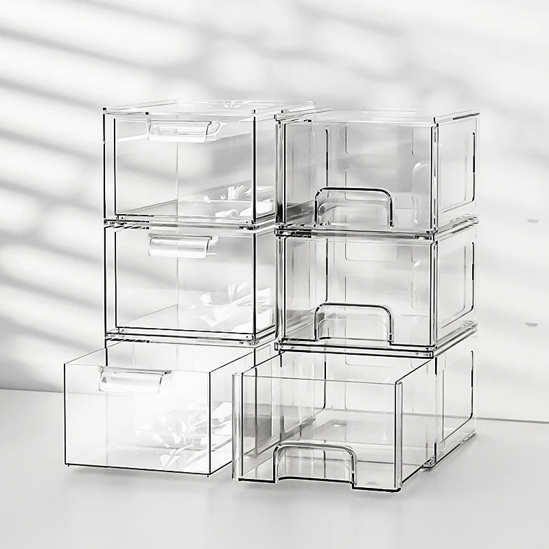 Stackable Bathroom Multifunction Clear Cosmetics Storage Organizer Plastic Drawers for Makeup Skincare