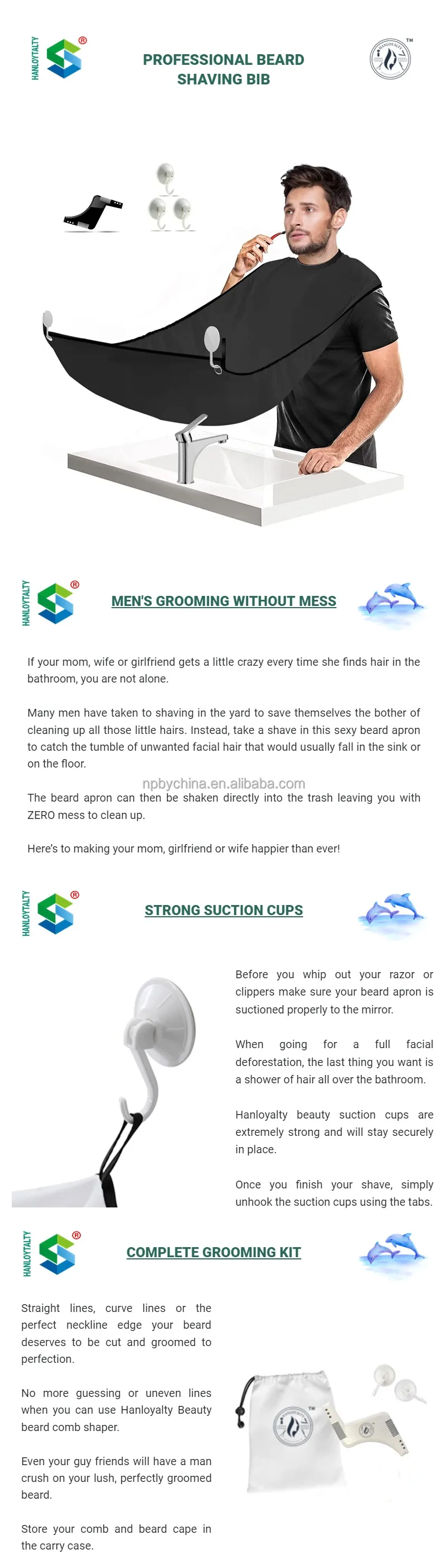 Hanloyalty Wholesale Black Beard Shaving Bib Apron Waterproof Beard